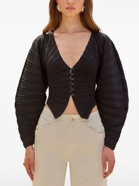 Cult Gaia Mala Plissé Pleated Crop Top | Size S | Black | Never Worn
